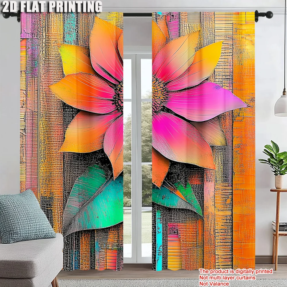

2Pcs Contemporary Sunflower Print Blackout Curtains Polyester Rod Hole Machine Washable For Bedroom Living Room Dining Room_ai16
