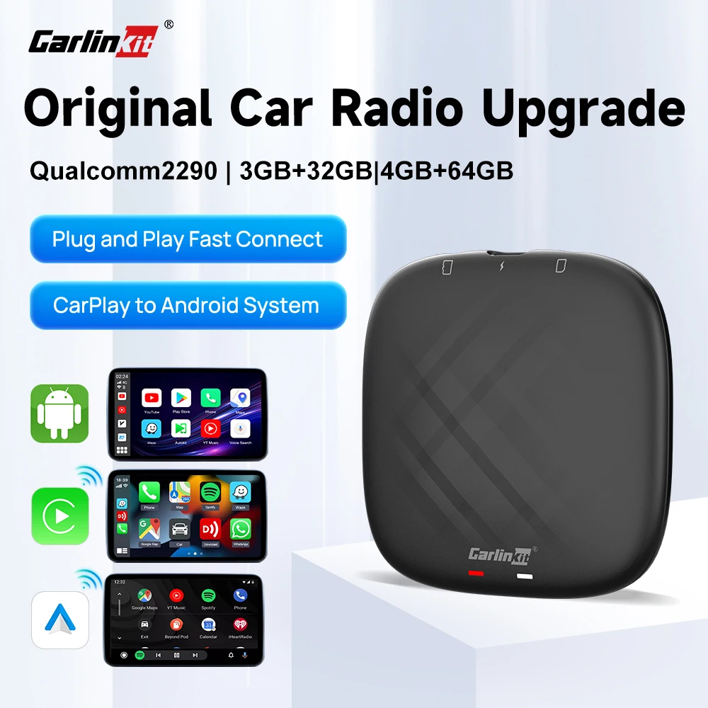 CarlinKit 무선 카플레이, 안드로이드 11, 자동 Ai 박스, 미니 USB 어댑터, 아우디 혼다 닛산 기아 VW 도요타 하발 GPS용, 32G, 64G