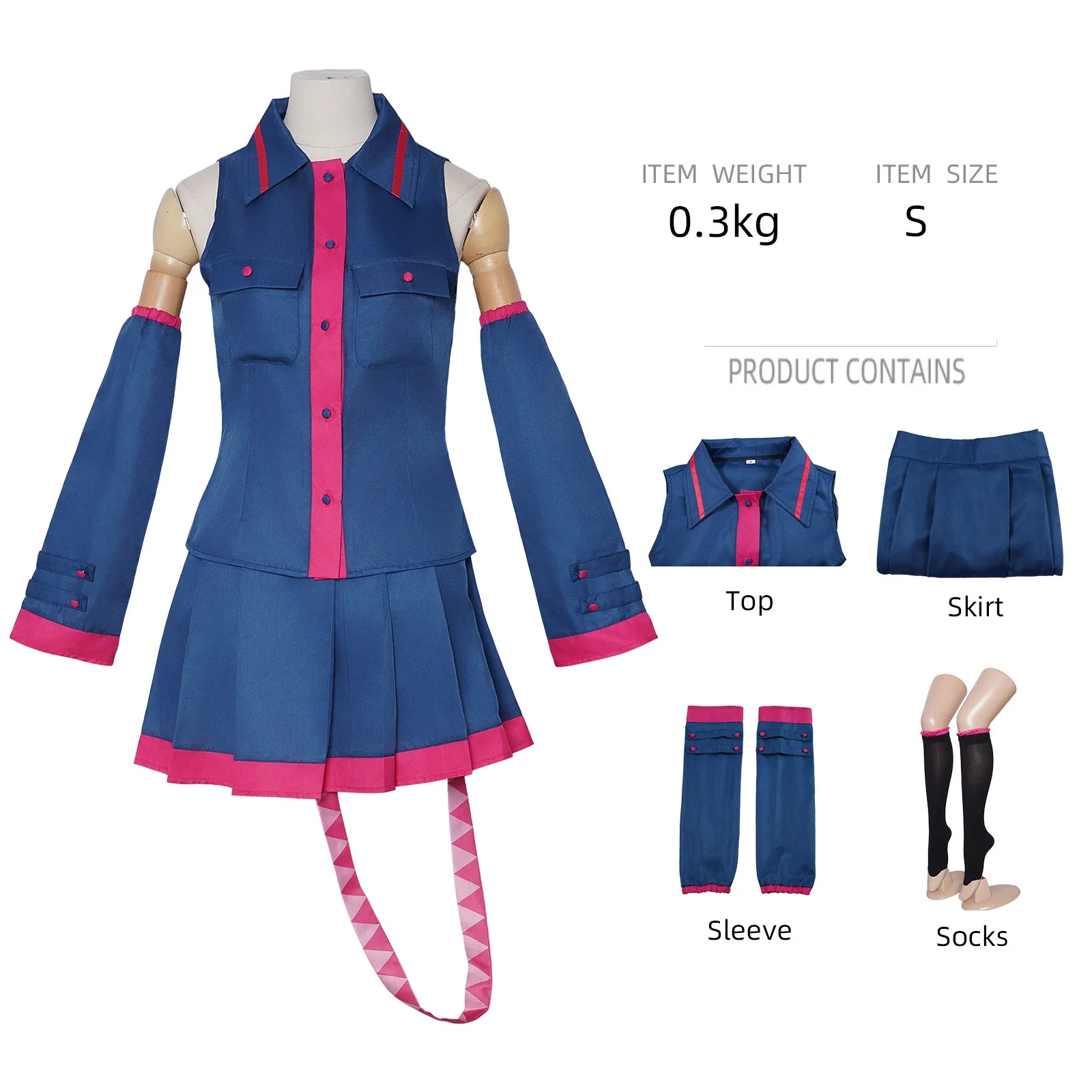 UTAU Women Kasane Teto Cosplay Costume, Sleeveless Lapel Top With Detachable Long Sleeves Pleated Skirt Cos Outfit For Comic Con