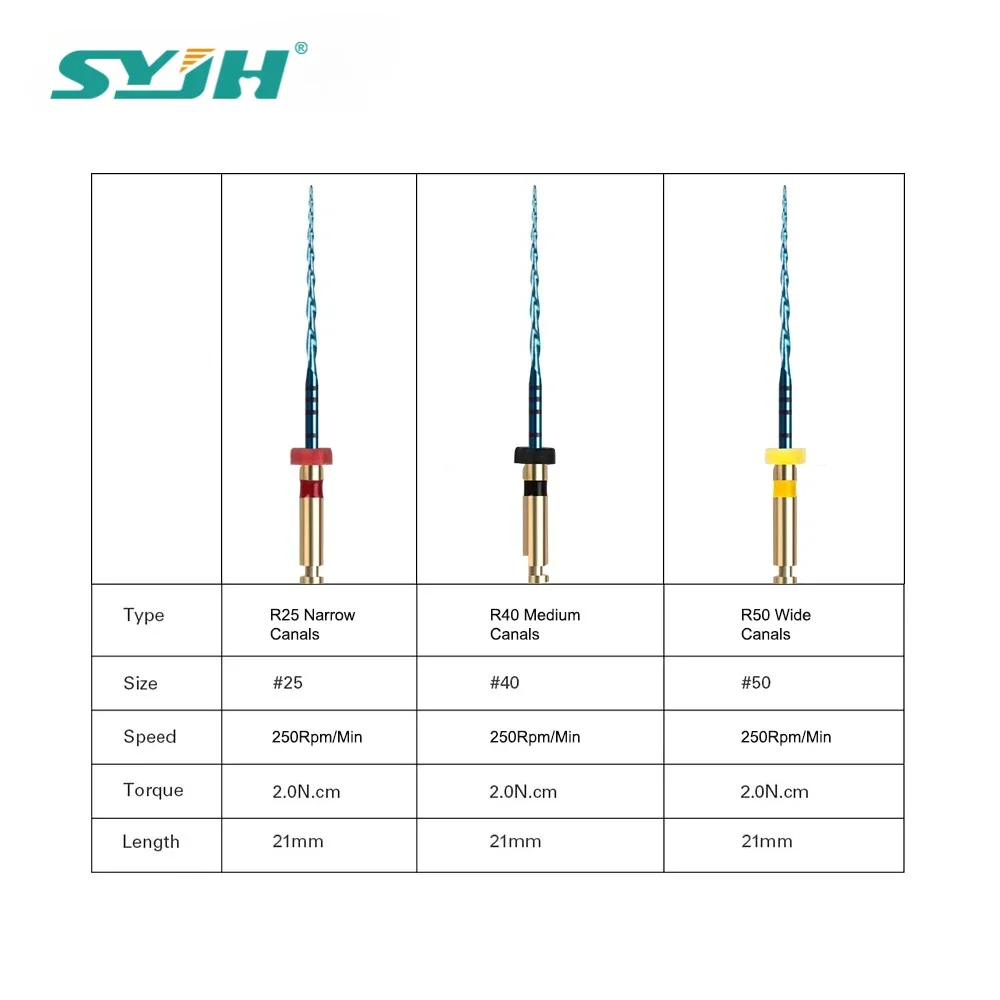Dental Endodontic Reciprocating NiTi Files 60Pcs R25 R40 R50 Blue Heat Activated for Root Canal Shaping & Cleaning Autoclavable