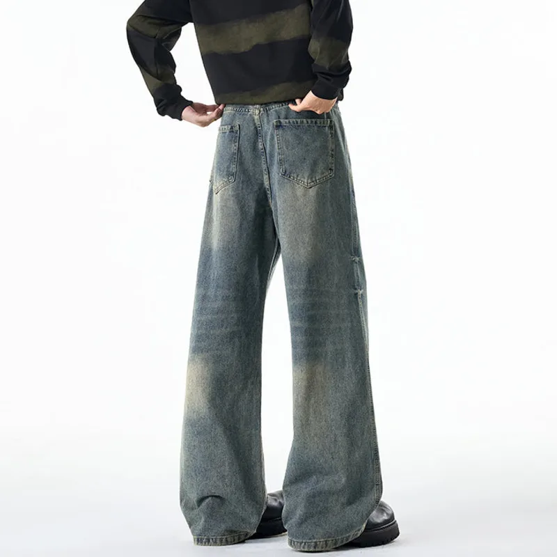 LUZHEN 2026 New Stylish Vintage Wornout Washed Gradient Straight Casual Jeans Men's Handsome Korean Wide Leg Denim Pants JY8181