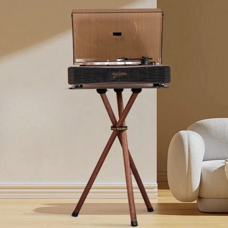 Soporte de Madera Sólida para Tocadiscos con Almacenamiento de Discos, Estante de Audio para Reproductor de Vinilo, Estante para Altavoces de Pie para Estéreo, Estilo Mid-Century