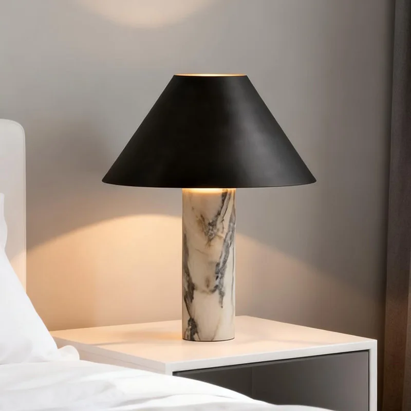 Natural Italian Marble Base Fabric Shade Table Lamp for Living Room Bedroom