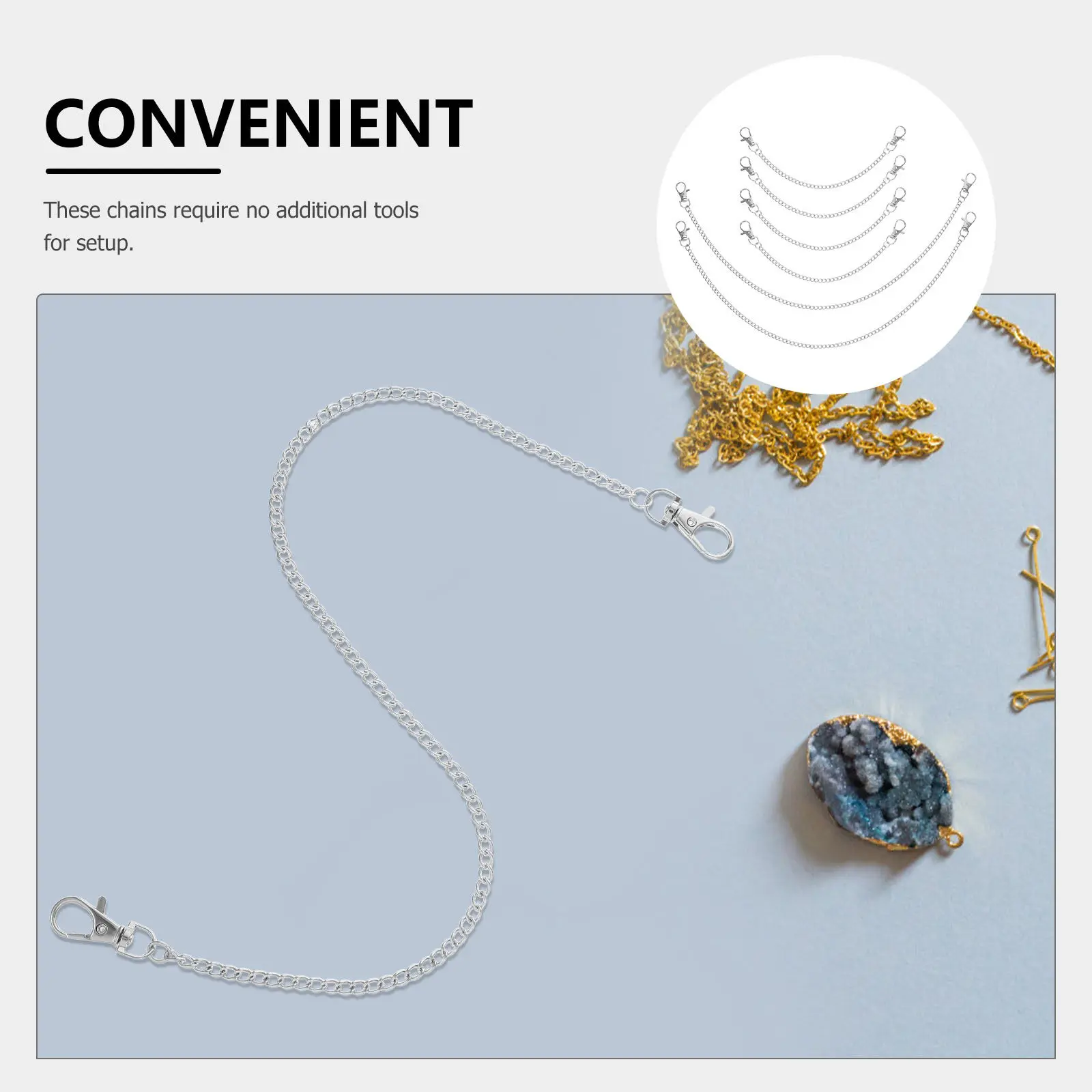 6Pcs Poster Hanging Chain Metal Chains Strong Load Bearing Adjustable Length for Indoor Outdoor Display Signboard Clips