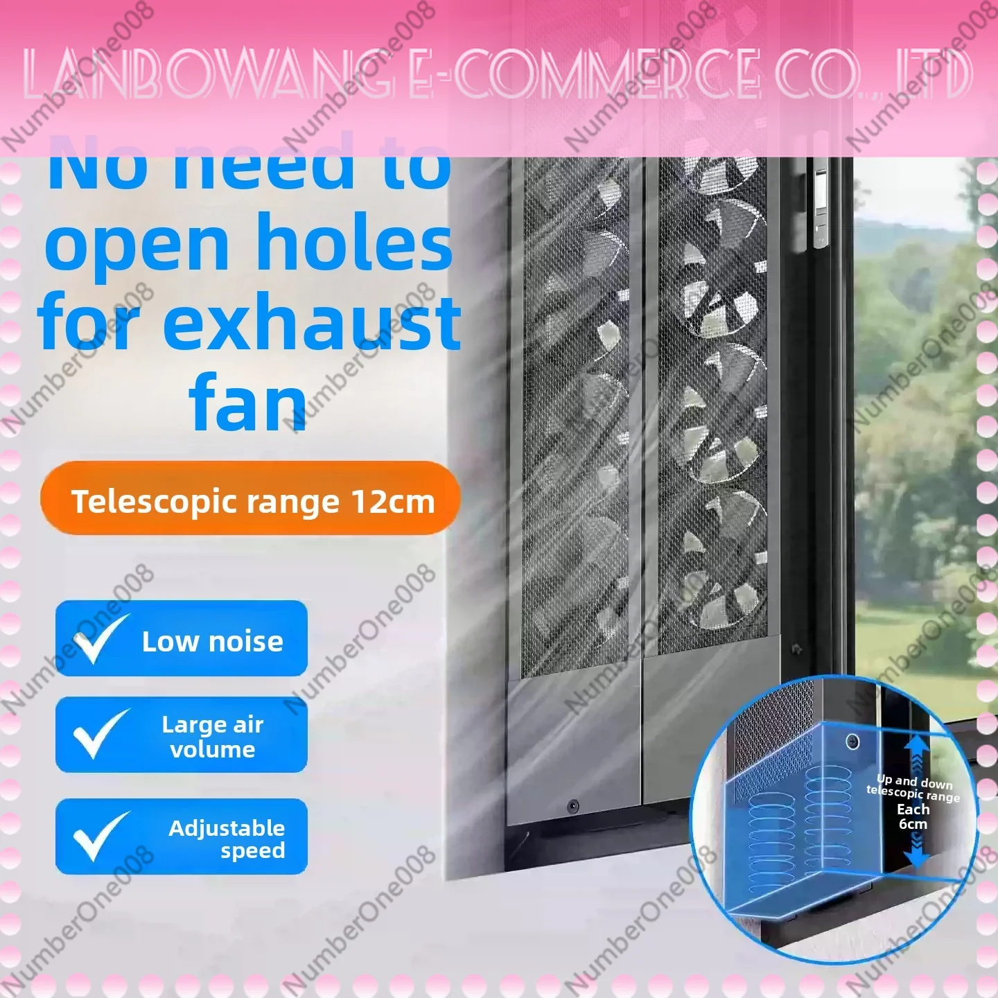 No-punching Window Exhaust Fan Powerful Exhaust Fan Household No-installation Window Ventilation Fan Silent and Retractable