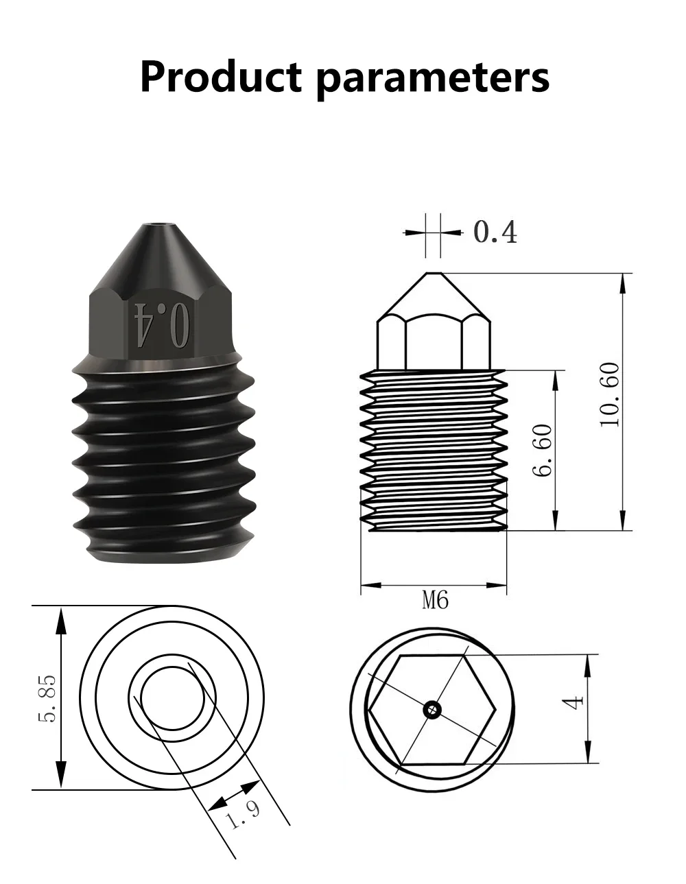 For Bambu Lab X1/X1C/X1E/P1P/P1S Nozzle For Kobra S1/S1 Combo Hardened Steel Brass Copper Plate 0.2/0.4/0.6/0.8mm