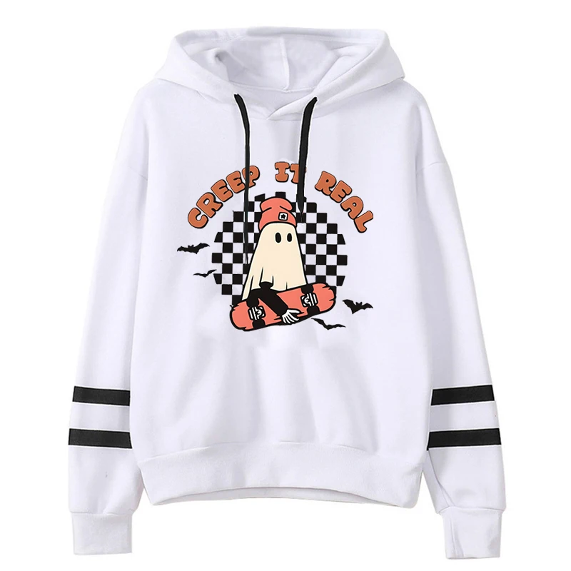 Halloween Ghost Creep It Real Print felpe con cappuccio donna Fashion Casual Creative Halloween felpa autunno e inverno Pullover