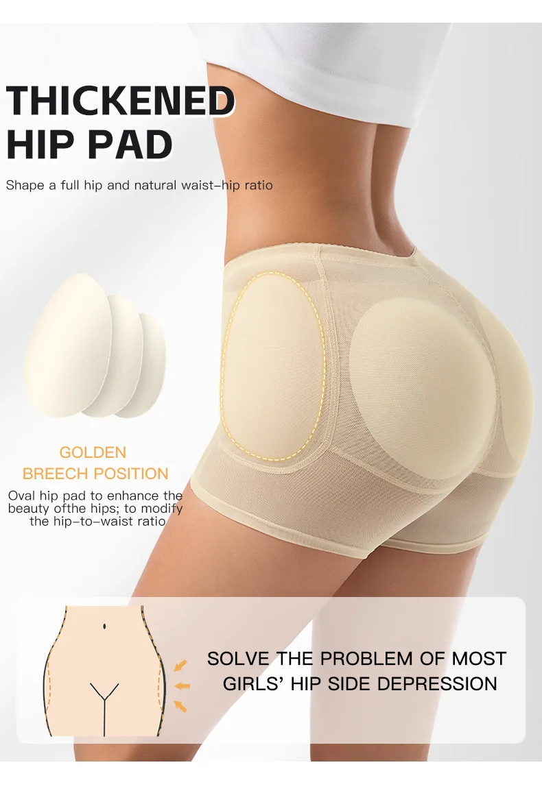 Damen 4-Pad Po-Lifter-Höschen mit hoher Taille, Bauchkontrolle, Shapewear, Hüftverstärker, Netz-Slips, Bauchstraffende Body-Shaper-Shorts – Detail 6