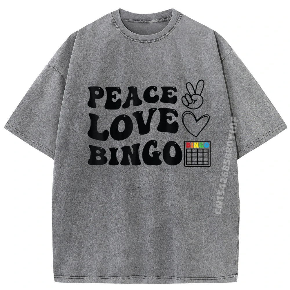 

Peace Love Bingo Bingo Lover White T Shirt Men Short Sleeve Tee Graphic T-shirts Mens Streetwear Washed Clothes