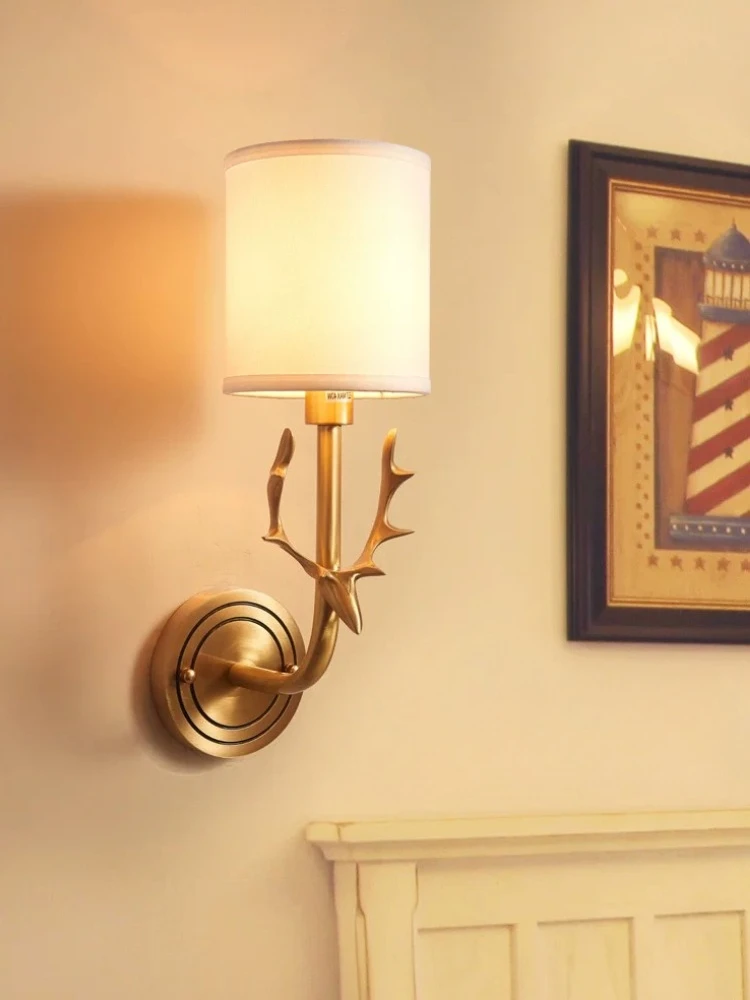 Copper deer antlers Nordic living room glass background wall light American style hallway staircase bedroom bedside wall light