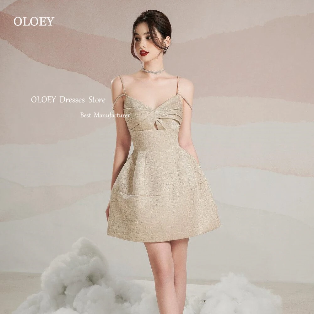 

OLOEY Simple Ivory Mini Evening Dresses Photoshoot Spaghetti Straps Taffeta Prom Dress Custom Wedding Party Formal Gowns