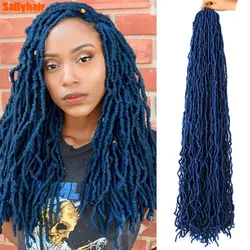 Sintético Macio Faux Locs Tranças, Extensões De Cabelo, Pré Em Looped, Tranças De Crochet, Mix Azul, Longo Encaracolado Dreadlocks, 18