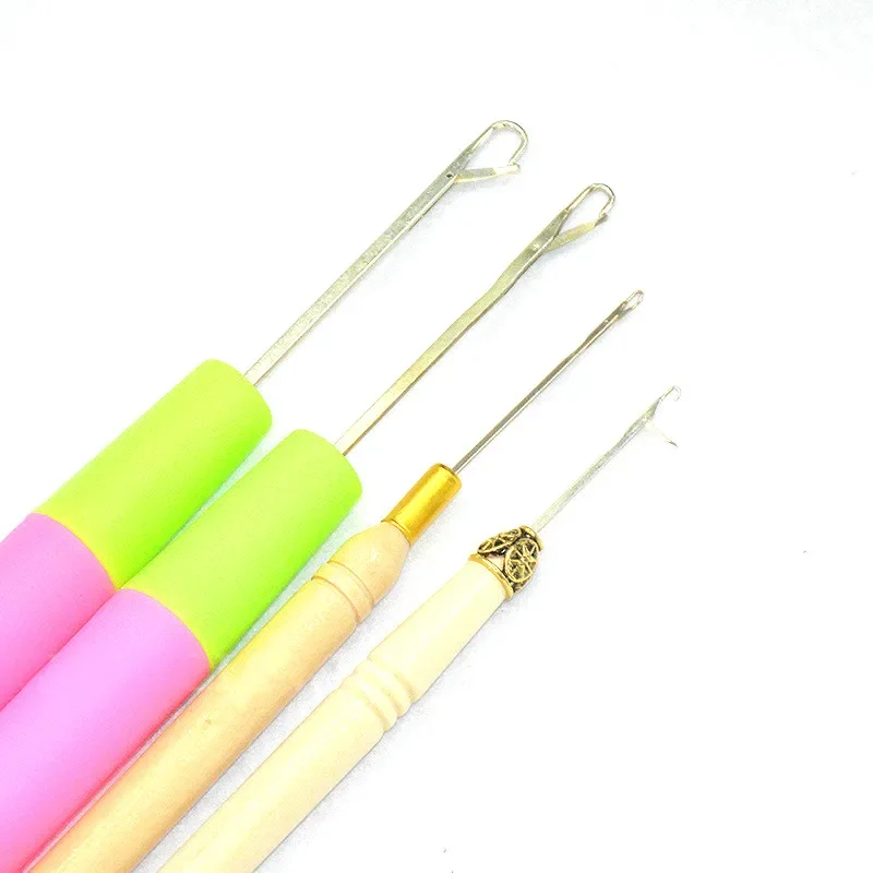 1 unidad de aguja trenzada de ganchillo de plástico y madera, herramientas de extensión de cabello de plumas, gancho para peluca, enhebrador de agujas, agujas de ganchillo para tejer el cabello, 7 tipos