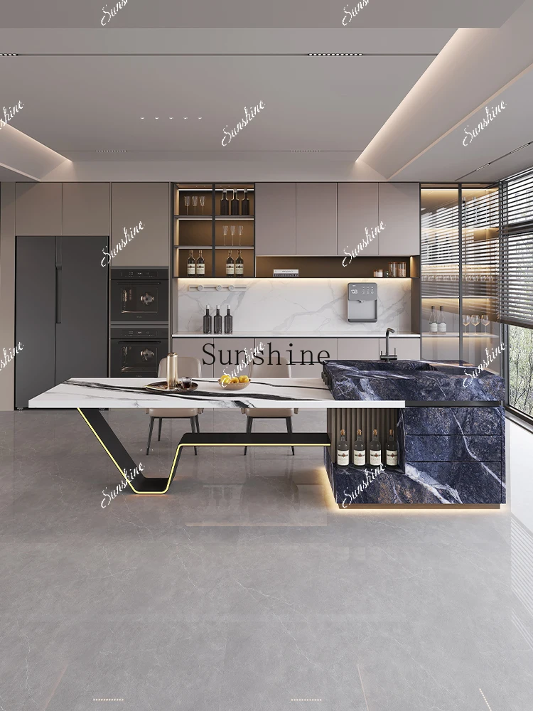 Dragon Head-Raising Day Island Taiwan plus dining table integrated with storage restaurant high-class light luxury open kitchen