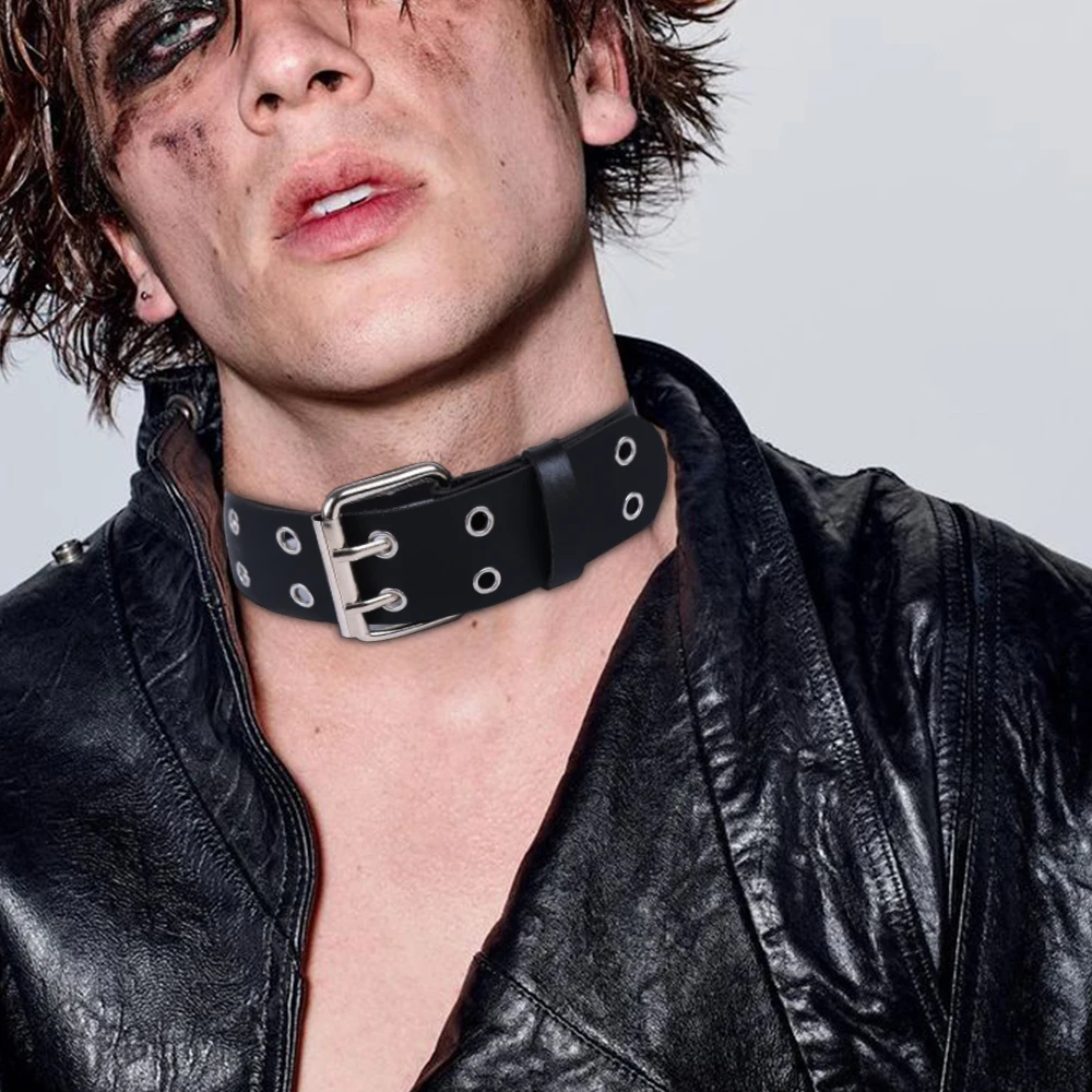 

Men's Gothic Punk Style PU Leather Wide Style Fashion Retro Double Exhaust Eyelets Nightclub Stage Performance Accessories
