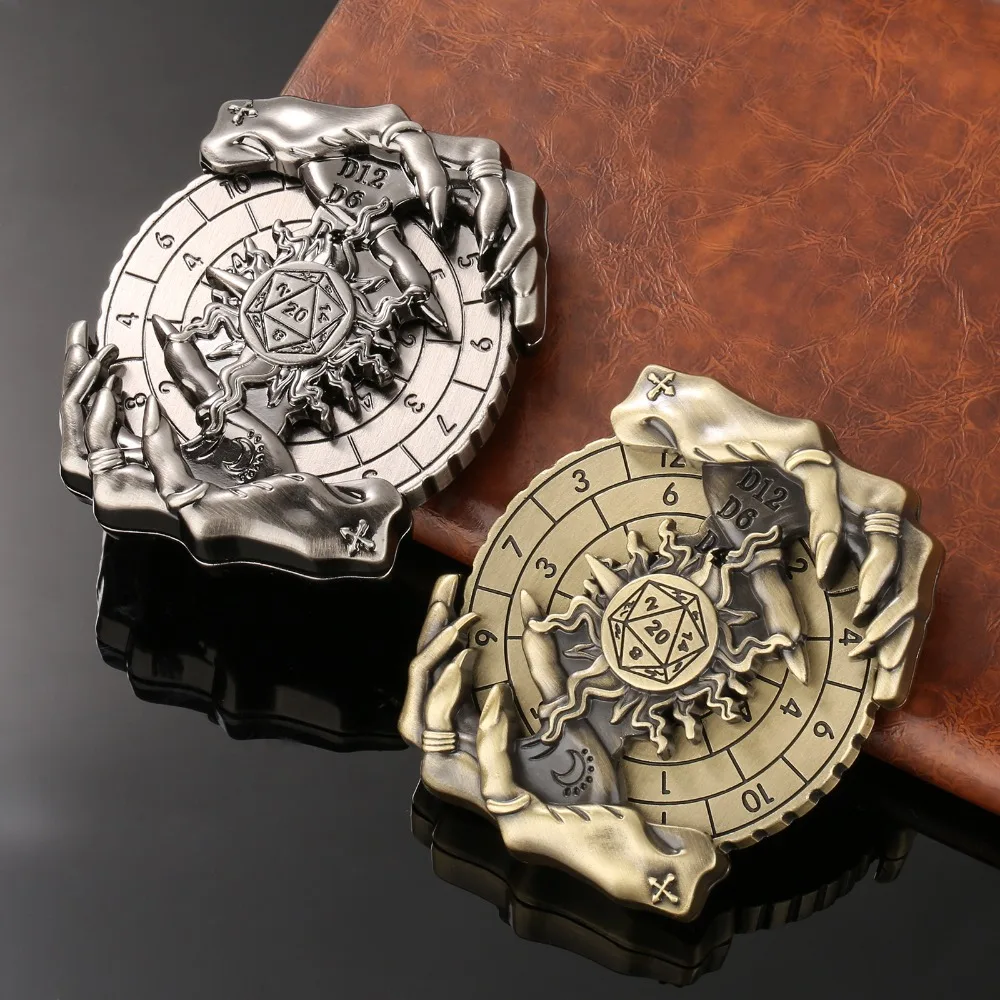 Retro 3D Relief Magische Hand Metalen Fidget Spinner Draaitafel Spel Dobbelstenen Hand Spinner voor rollenspel DND RPG TRPG Games