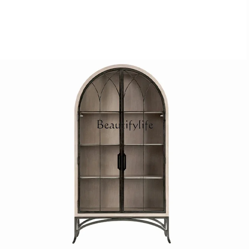 

FG40American Light Luxury Solid Wood Bookcase Living Room Open with Glass Door Household Curio Cabinet
