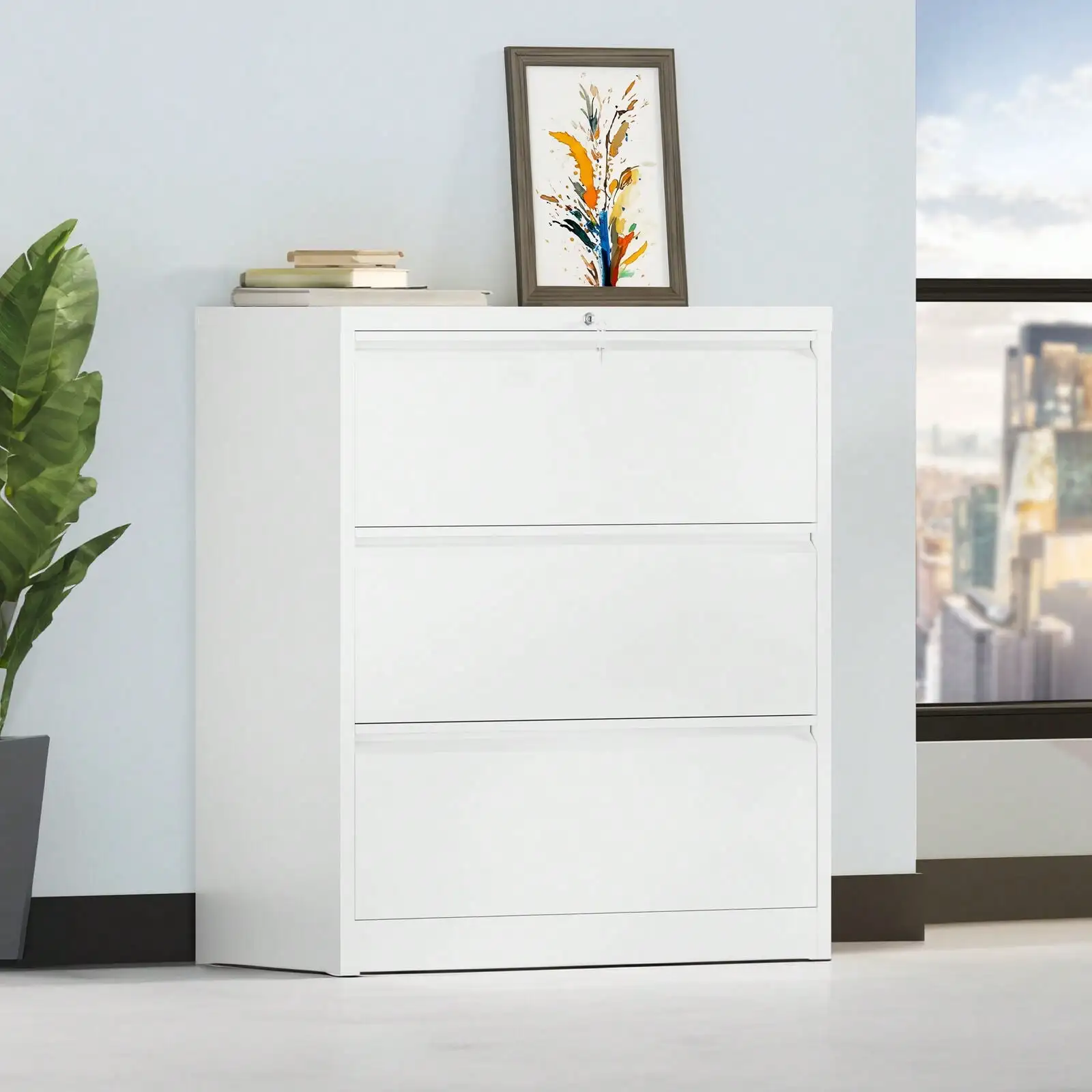 

3 Drawer Lateral File Cabinet with Lock Metal Filing Cabinet Office Storage