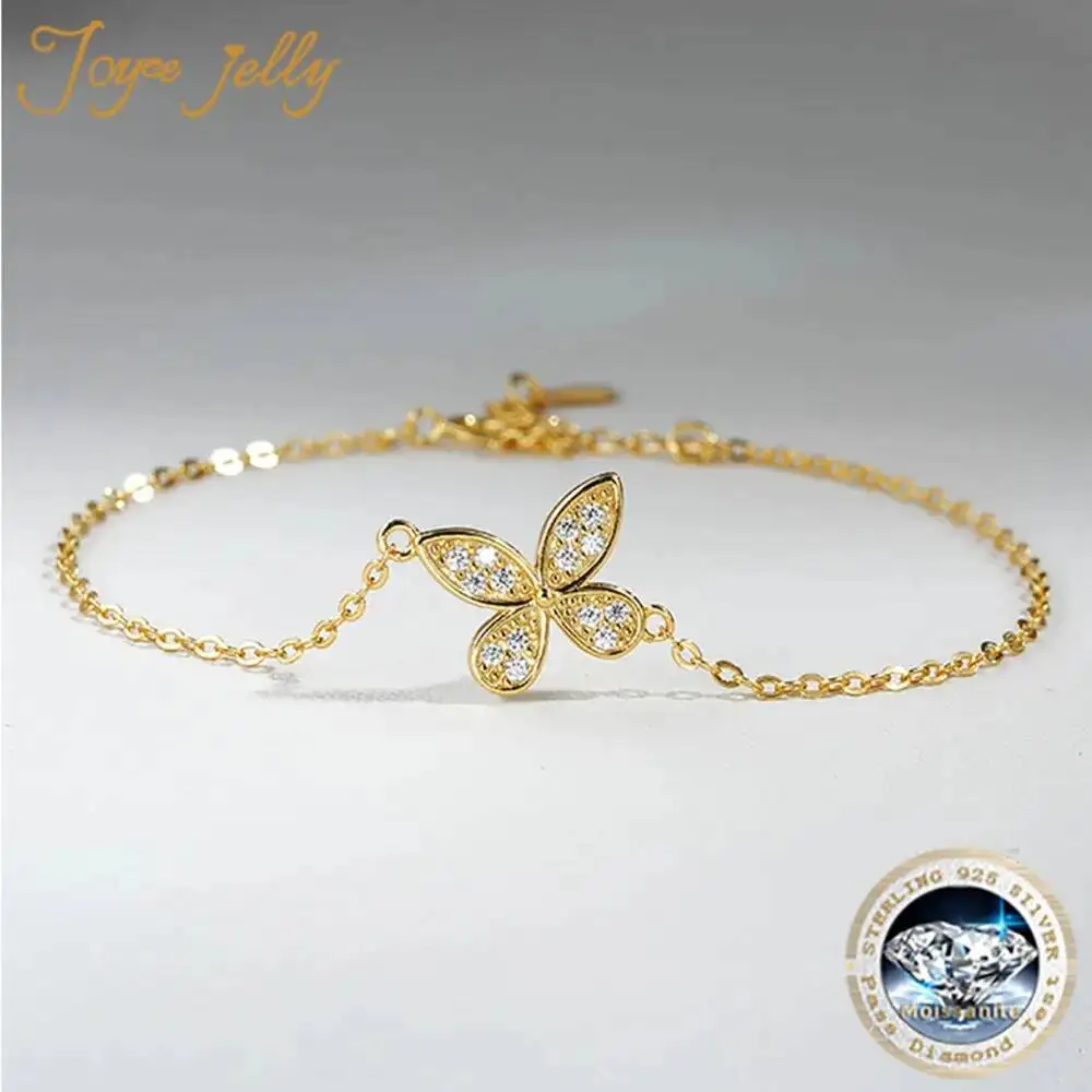 JoyceJelly Full Moissanite Butterfly Bracelet D Color VVS S925 Sterling Silver 14k Gold Plated Luxury Jewelry For Women Daily