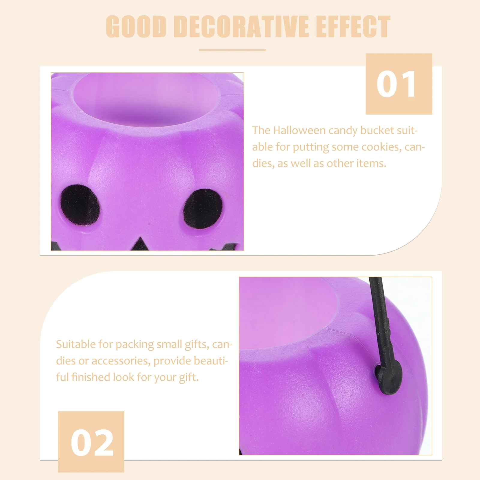 3 قطع من دلاء حلوى اليقطين للهالوين، حاملات حلوى بلاستيكية قابلة لإعادة الاستخدام مع مقابض لتخزين الوجبات الخفيفة للحفلات #6