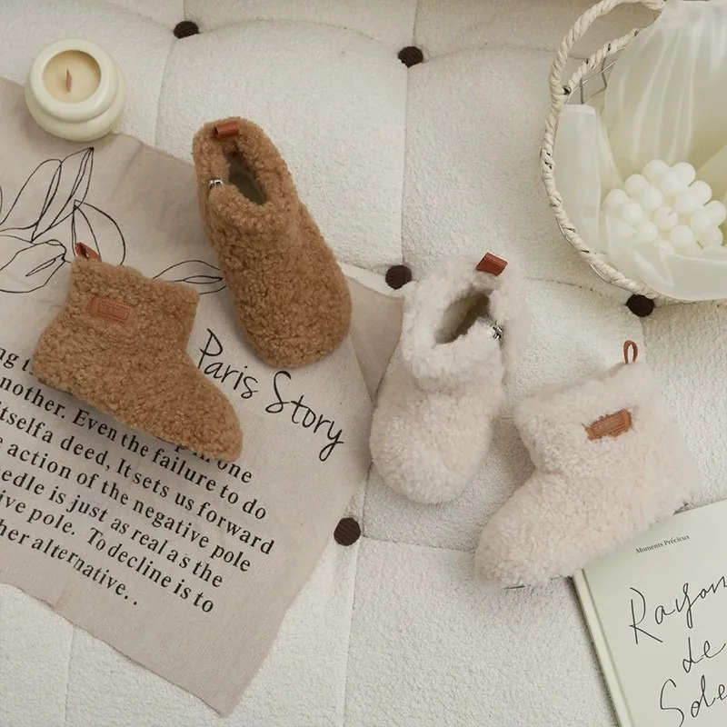 

Children Plush Boots Warm Kids Fashion Boots Solid Color Versatile 2025 Winter New Fashion Girls Thermal Boots Princess Style