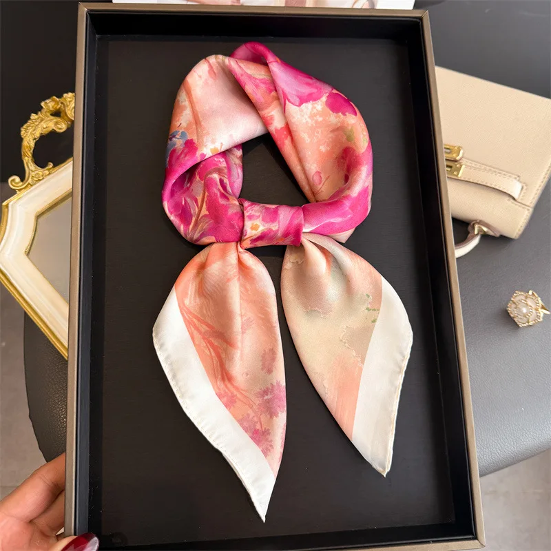 Nuevo Pañuelo Cuadrado de Seda para Mujer, de Lujo con Estampado Floral, Suave, Fular, Diadema, Cinta para el Pelo, Cinta para el Bolso, Hiyab, Pañuelo para el Cuello