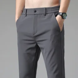 New Summer Casual Pants Men Thin Business Stretch Slim Elastic Waist Jogger Korean Classic Thin Black Gray Blue Trousers Male