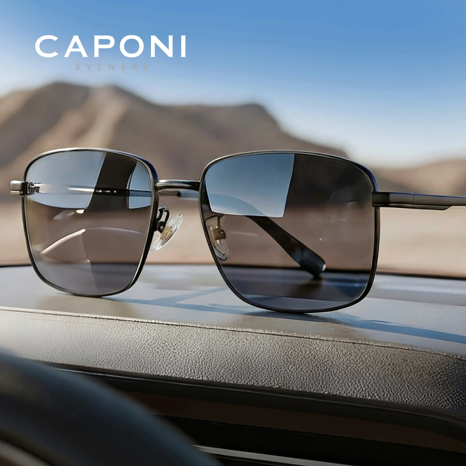 

CAPONI Polarized Men Sunglasses Acetate Outdoor Brand Design Black Sun Glasses Driving UV400 Protect Photochromic Glasses BS8086