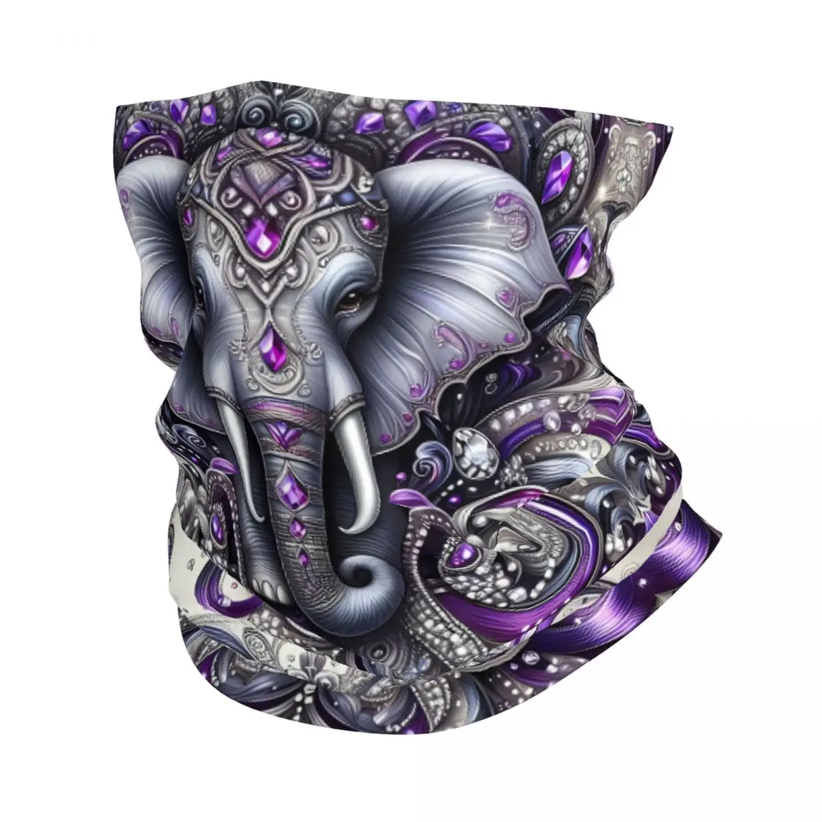 Purple Crystal Elephant Scarf Neckerchief Neck Face Mask Polyester