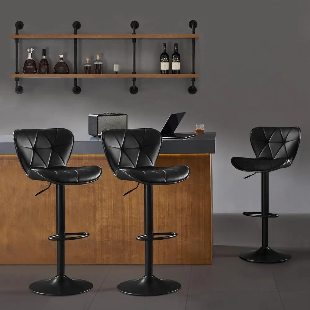 Bar Stools Set o 3, ern Swivel Counter Height Bar Stools, Adjustable PU Leather Bar Chairs with Backrest, Upholstered ArmlBar He