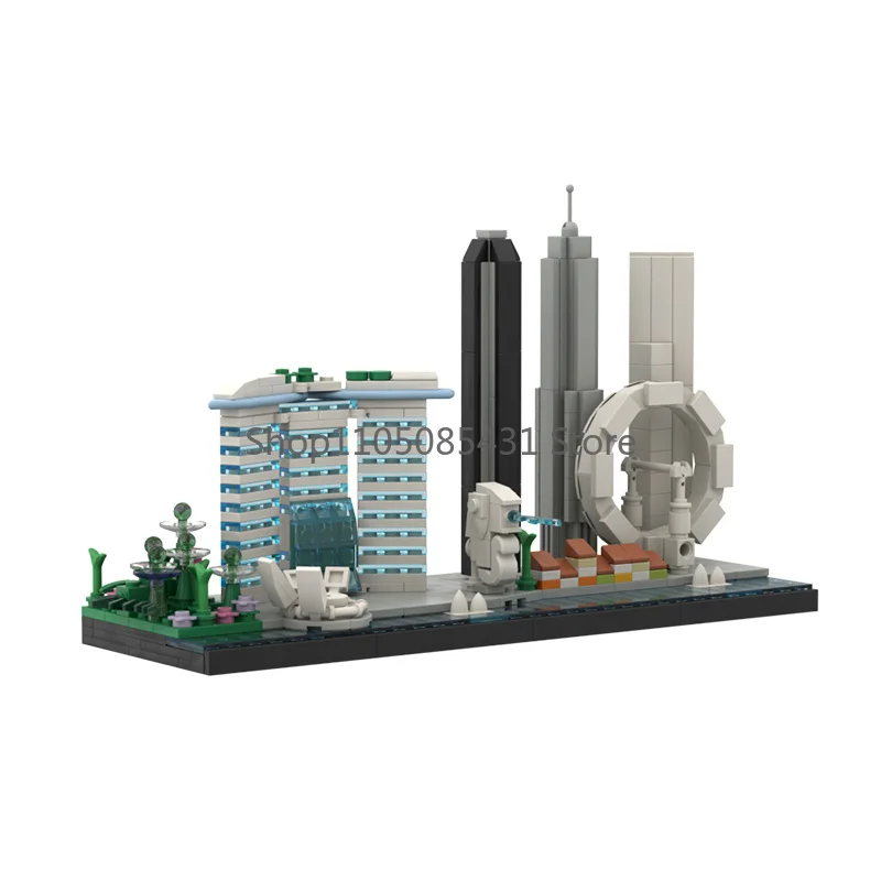 Singapore City Skyline MOC Set,Landmark Architecture Diorama with Marina Bay Sands High-Rise Buildings Cityscape Building Blocks