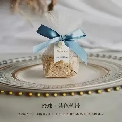 250pcs/lot Wedding Gift Box Creative Bamboo Basket Candy Box Chocolate Favor Packaging Boxes Baby Shower Gift Bag Party Supplies