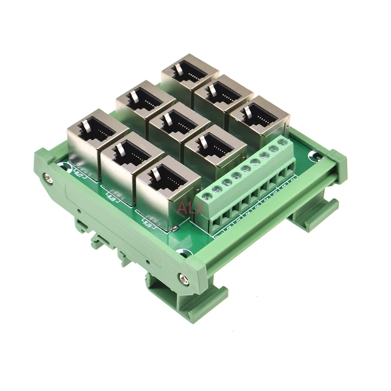 1PCS 9 way 9 port RJ45 8p8c female socket to terminal block adapter pcb board Network port RJ45 Ethernet connector converter