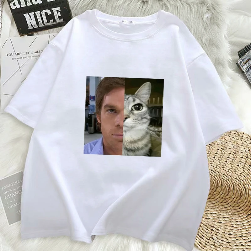 

Women Clothing Dexter Morgan Cat T -shirt Fun Short Sleeve T -shirt Unisex Streetwear Women's Clothing Harajuku Print T -shirt