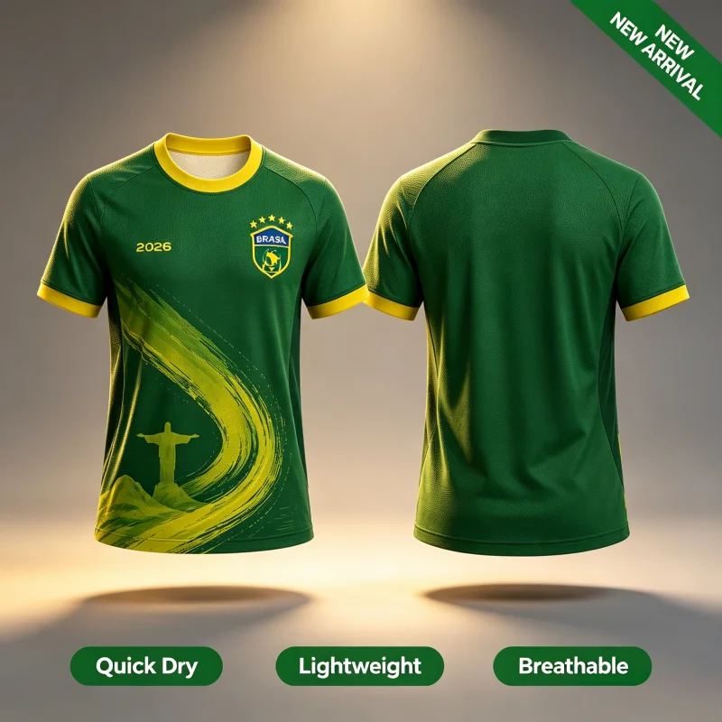 2026 New Quick Drying Brazil 3D Print Theme Football Sports Training Fan Surrounding T-shirt for Men  Parent-child Tops