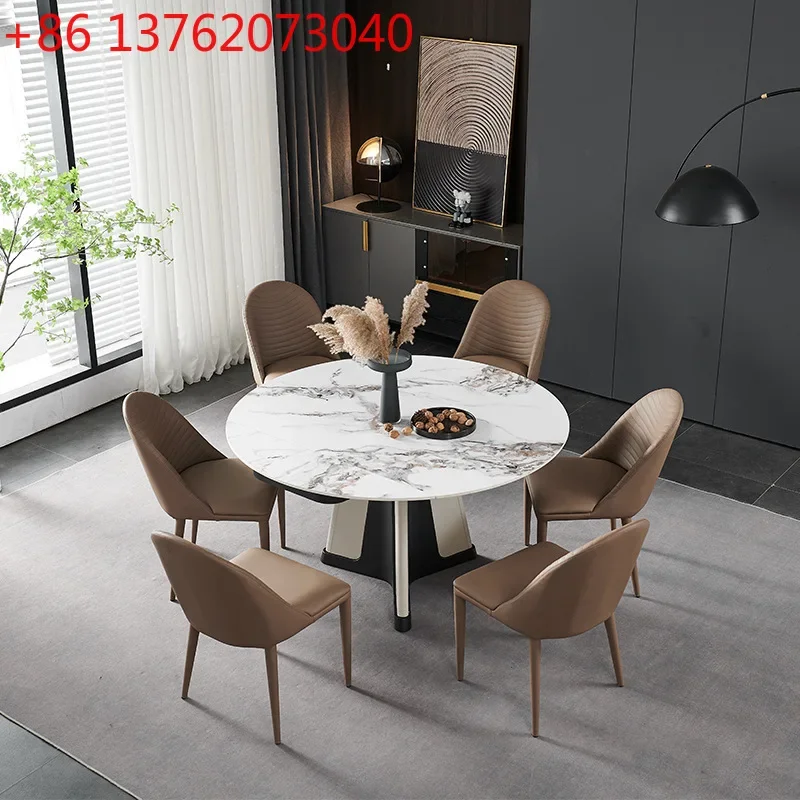 

Rock slab rotating square dining table combination dual-purpose Italian dining table and chairs minimalist and modern