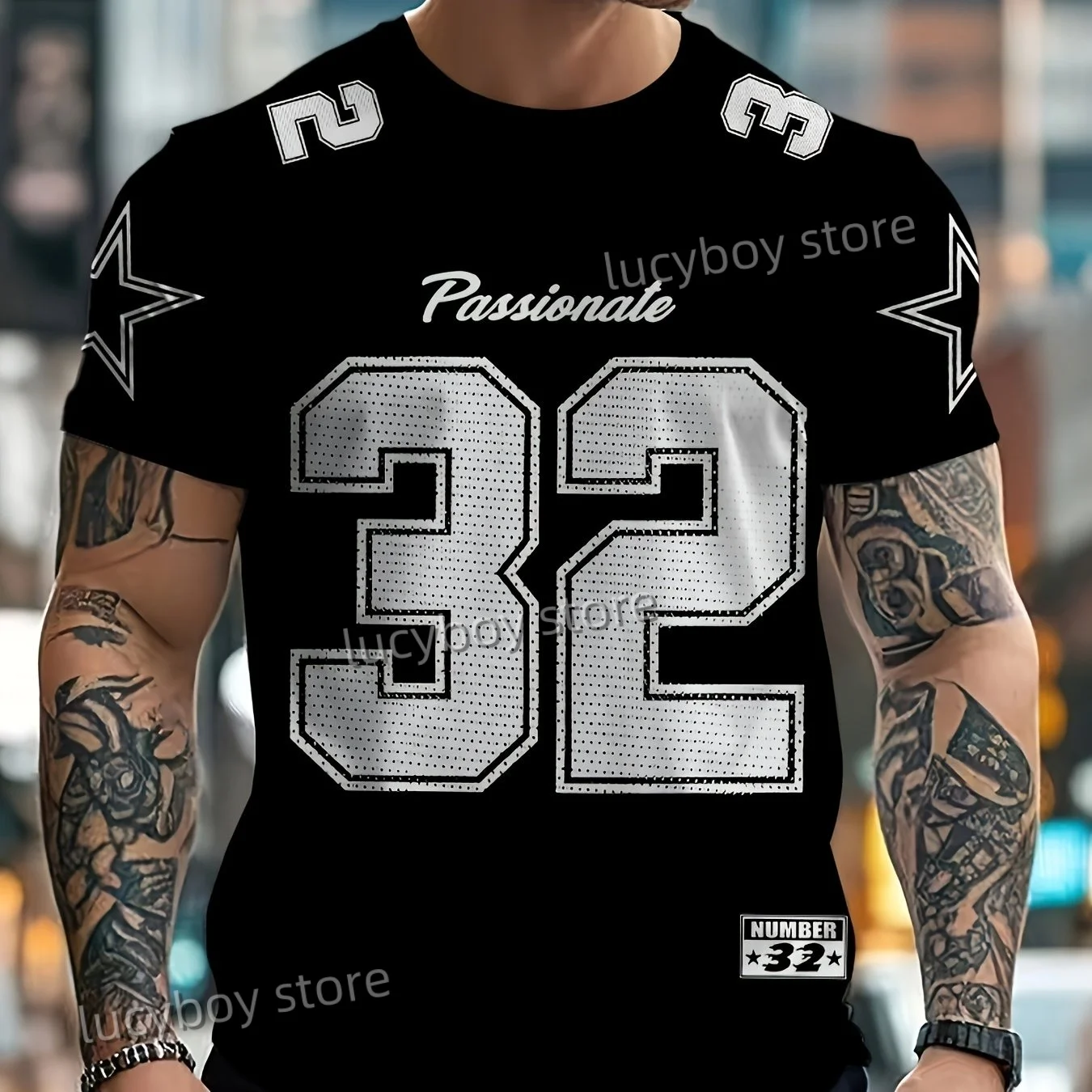 Mens หลงใหลหมายเลข 32 พิมพ์เสื้อยืดชายแขนสั้นกีฬาฟุตบอลเสื้อยืด Vintage Oversize 3 สี Tees ผู้ชายเสื้อผ้า
