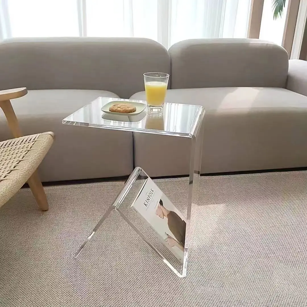 Transparenter C-förmiger Beistelltisch aus Acryl, Couchtische, luxuriöser Wohnzimmer-Mitteltisch, nordischer Sofa-Beistelltisch, Nachttisch