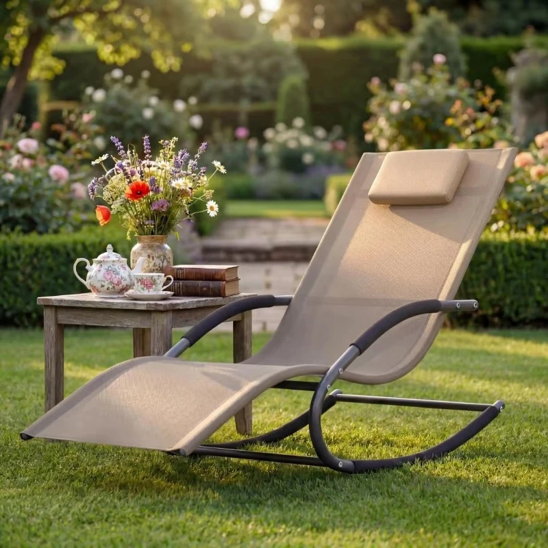 Adjustable outdoor lounge chair breathable mesh terrace lounge chair armrests and pillows