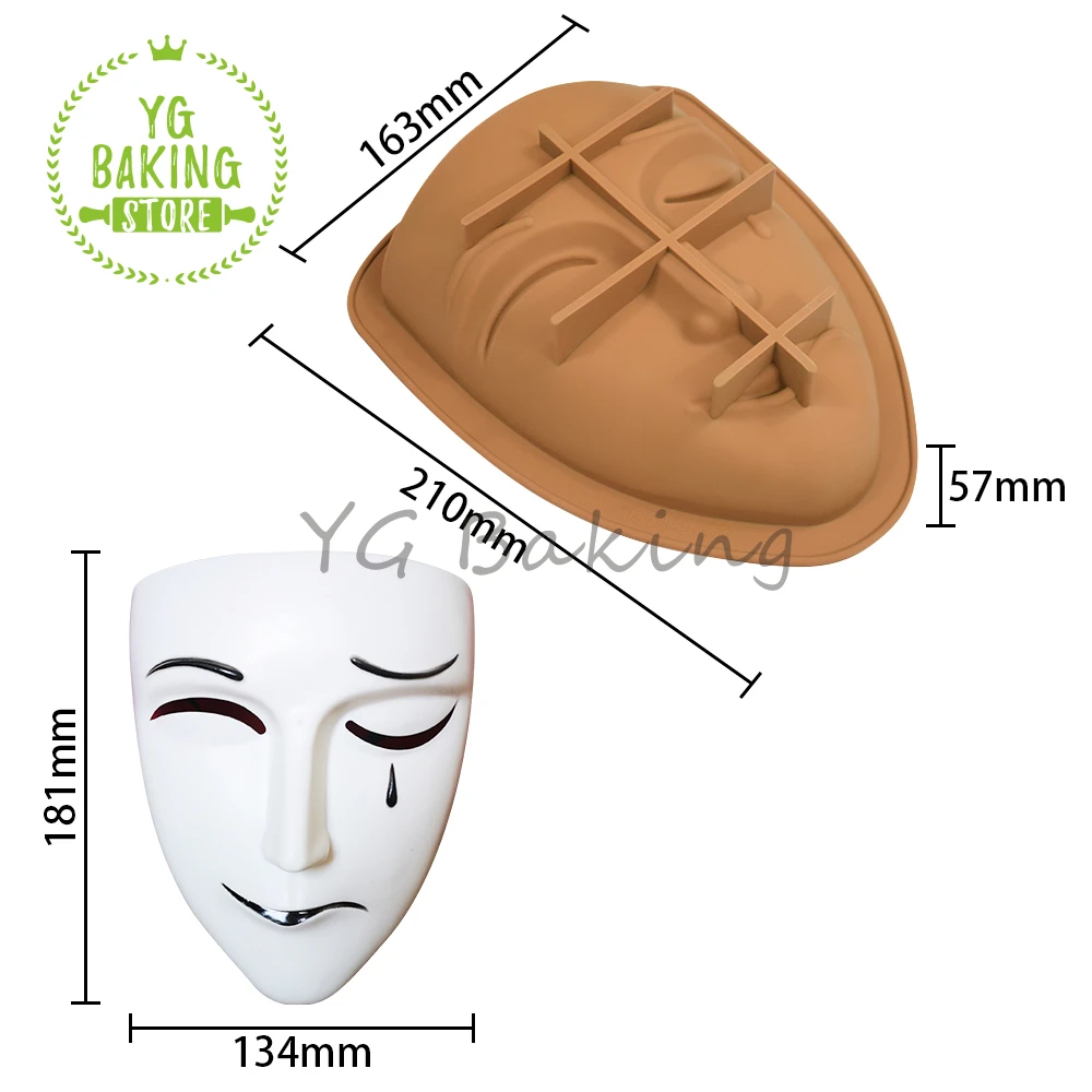 Dorica 3D Halloween Skull/Clown Mask Design Chocolate Silicone Mould DIY Smash Candy Mousse Mold Cake Decorating Tools Bakeware