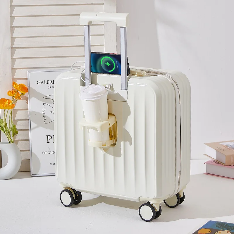 18/20 Inch Suitcase Boarding Multifunctional Travel Suitcase Student Password Trolley Case Rolling Luggage Bag With Cup Holder