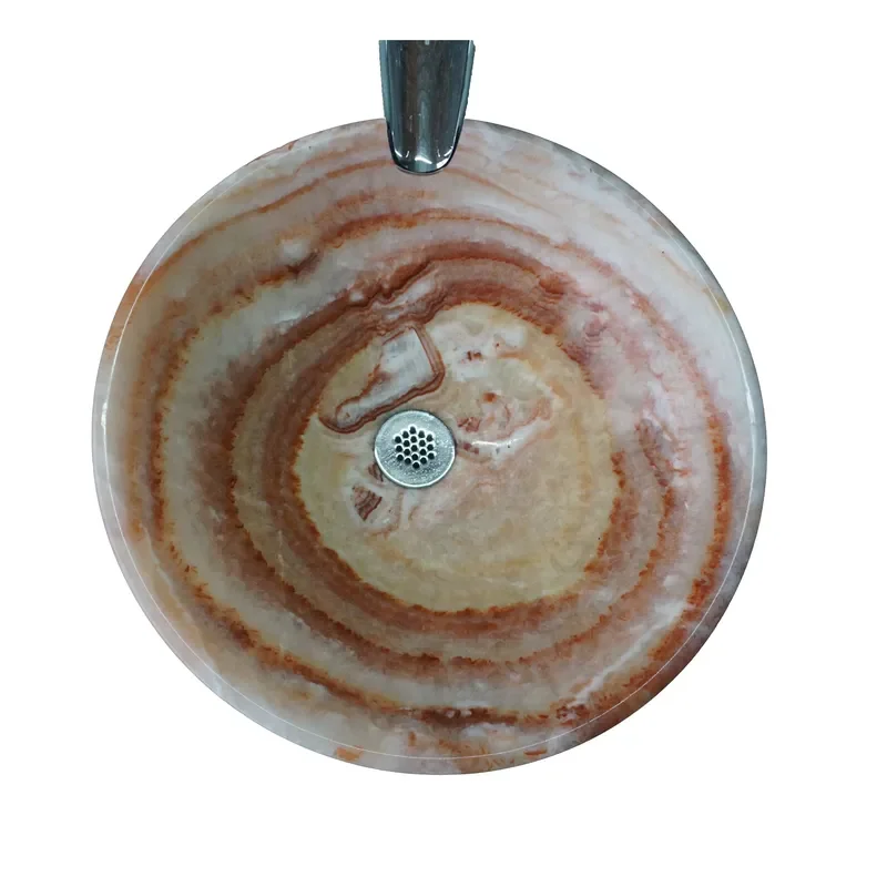 Red Agate Stone Vessel Sink Round Basin with Special Vein for Hotel Apartment Bathroom Vanity Outdoor Farm Courtyard Decor