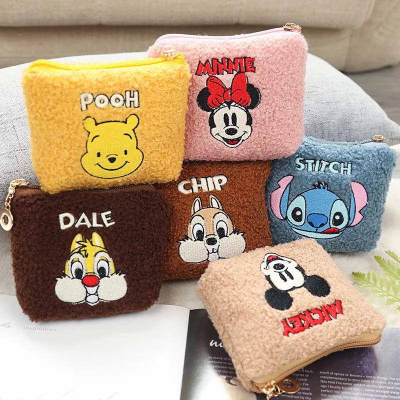 12*13cm Mickey Minnie Kids Plush Cute Coin Purse Zipper Change Purse Mini Wallet Kids Girl Women For Gift With Keychain