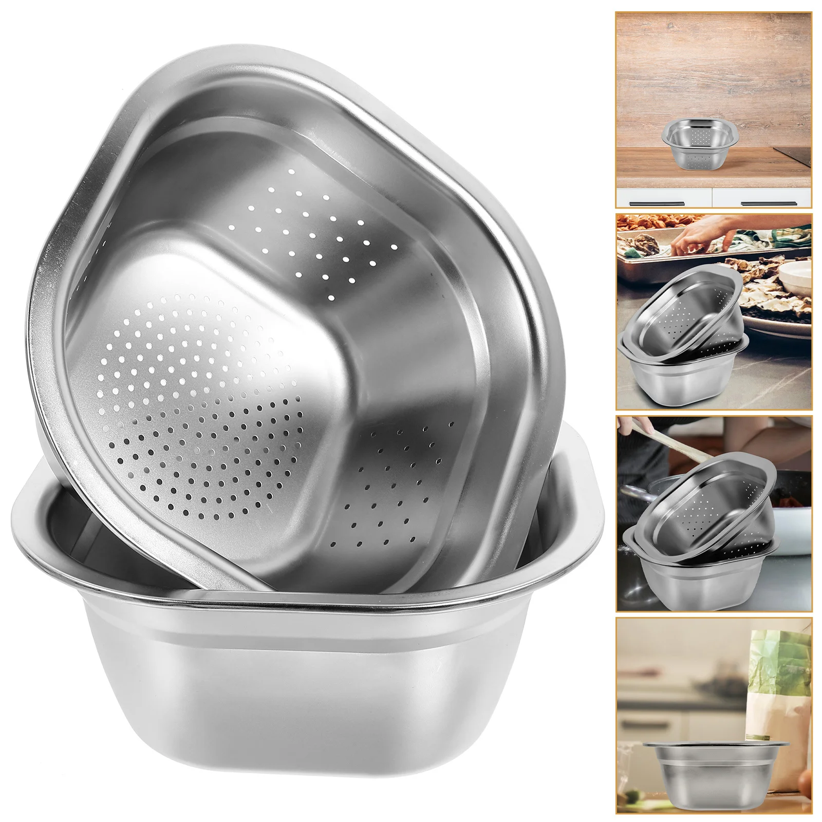 

1 Set 25Cm Fine Mesh Colander Stainless Steel Fruit Vegetable Washing Basket Rice Drainer Drainage Tool Kitchen Strainer Filter