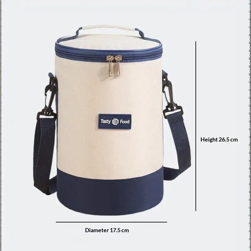 1 Stück Verstellbarer Schultergurt Isolierte Zylindrische Lunch-Tasche Lange Wärmespeicherung Für Arbeit, Schule, Outdoor-Picknicks – Detail 1