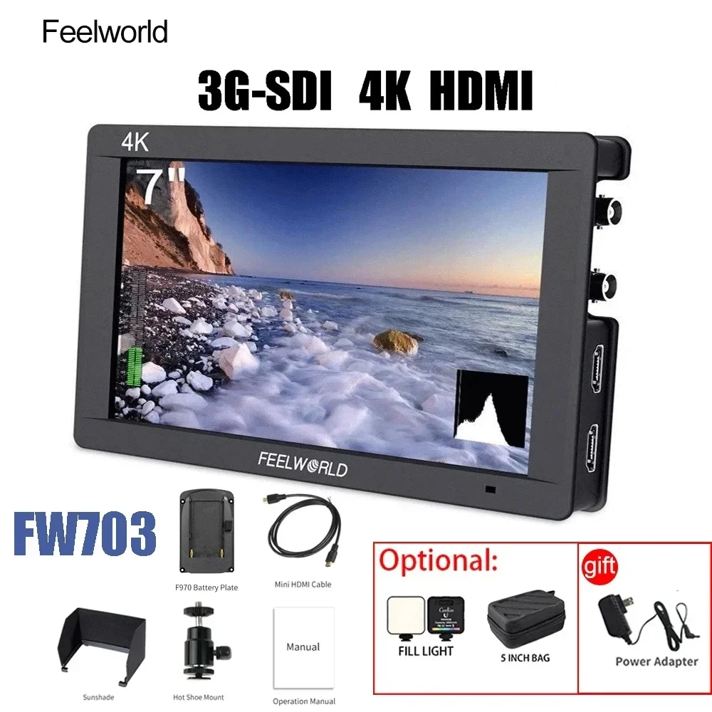 

Feelworld FW703 3G SDI 4K HDMI Camera Field Monitor 7 Inch IPS Full HD 1920x1200 Portable DSLR Monitor for Sony Nikon Canon