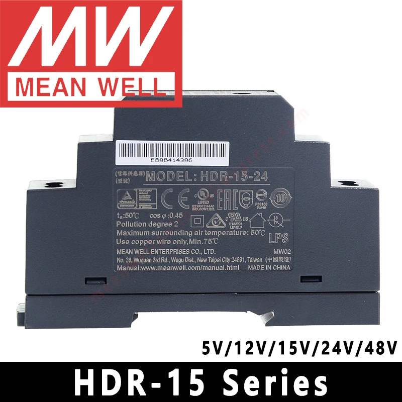 Mean Well DIN Rail LED Driver HDR-15 Series meanwell 5v/12v/15v/24v/48v LED Transformer LED Power Supply Adapter