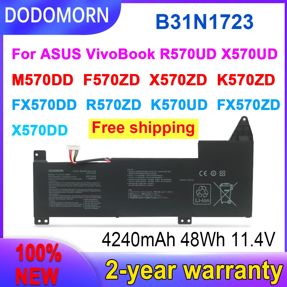 

DODOMORN 100% New B31N1723 Battery For ASUS K570UD K570ZD R570UD R570ZD X570UD X570ZD X570DD F570UD F570DD F570ZD FX570ZD YX570Z