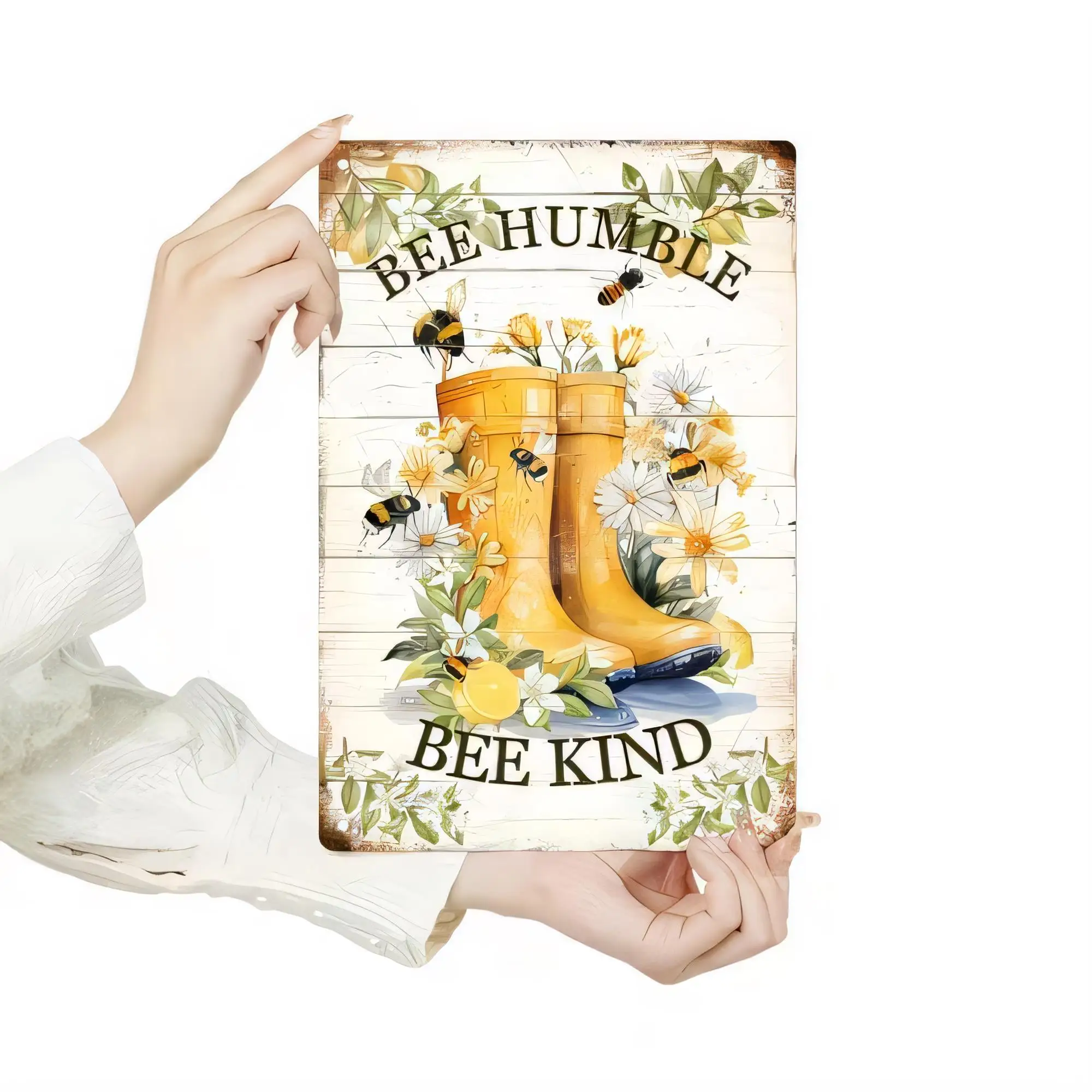 Plaque en métal vintage Bee Humble Bee Kind, motif floral, décoration murale de jardin, pour les amateurs d'apiculture, décoration rustique de ferme, bar à domicile G