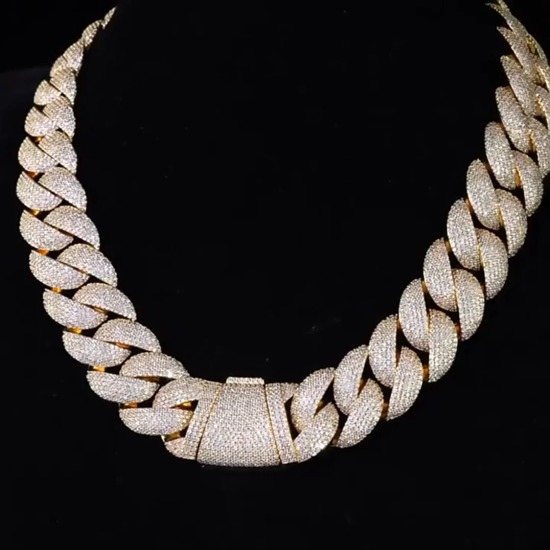 22mm Heavy Miami Cuban Link Chain 925 Silver Luxury Fine Jewelry VVS Iced Out Moissanite Cuban Chain.